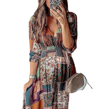 2021 hot sale new style western Bohemian style V-neck printed Comfortable and beautiful maternity dress